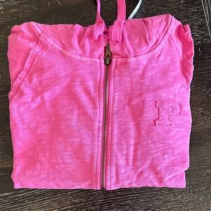 PINK Victoria's Secret Hot Pink zip-Up Hoodie with Drawstring size xl